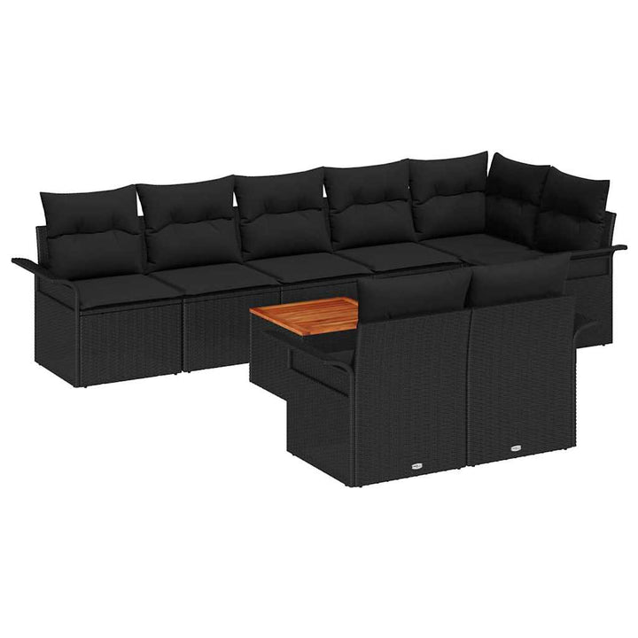 Havesofa Sæt med opbevaring 9 pcs Sort polyrattan