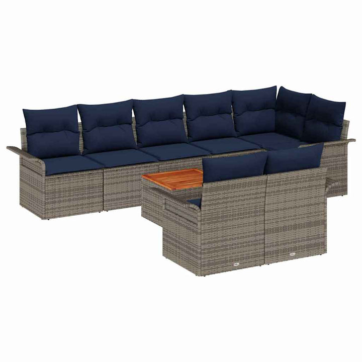 Havesofa Sæt med opbevaring 9 pcs Grå og Marineblå polyrattan