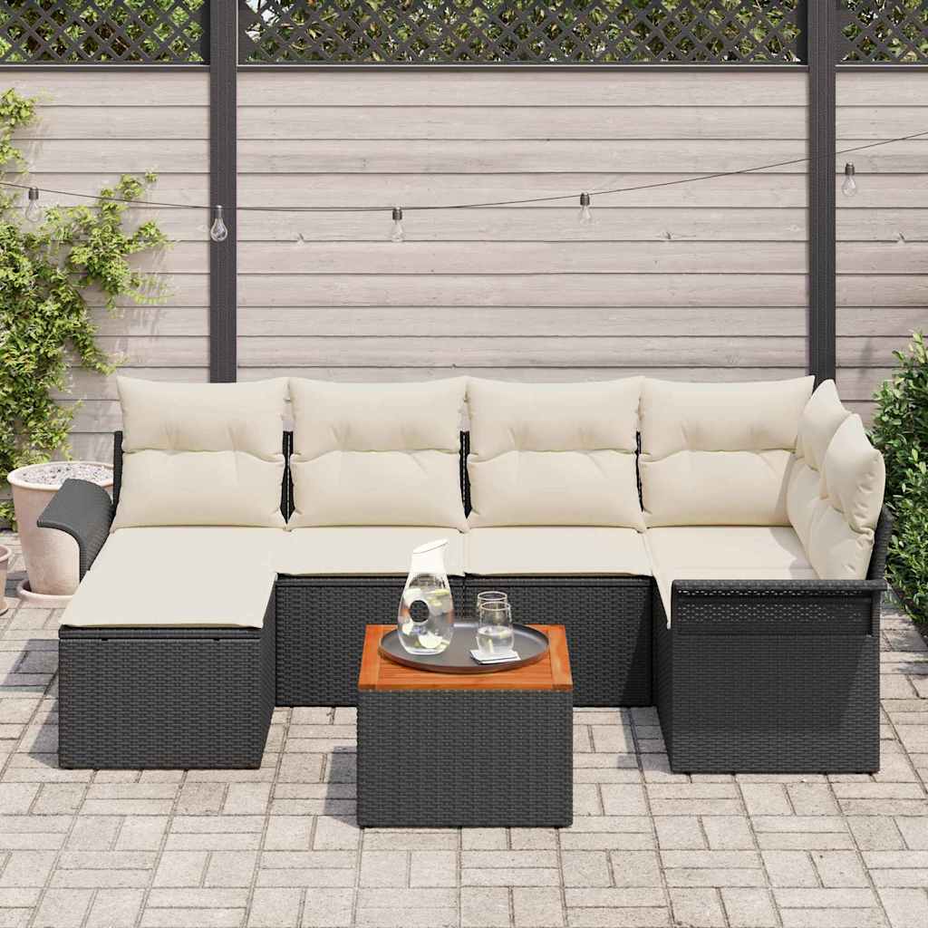 Havesofa Sæt med opbevaring 7 pcs Sort og Cream polyrattan