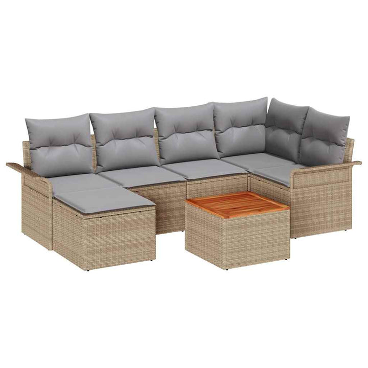 Havesofa Sæt med opbevaring 7 pcs Beige og lys grå polyrattan