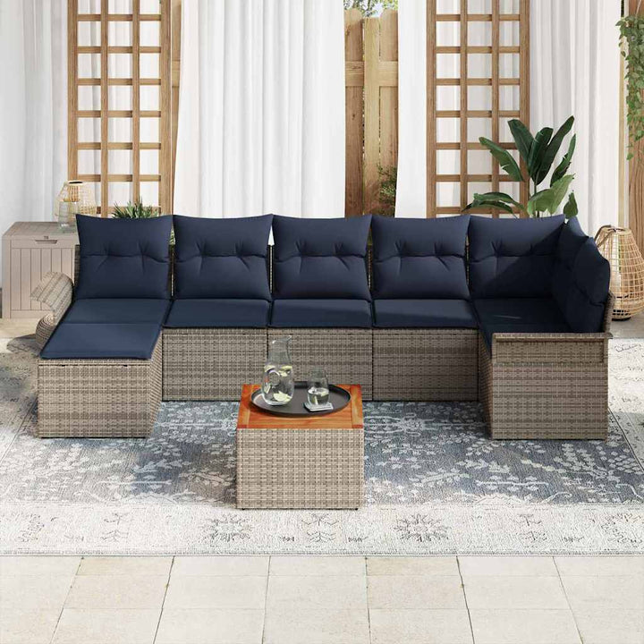 Havesofa Sæt med opbevaring 8 pcs Grå og Marineblå polyrattan
