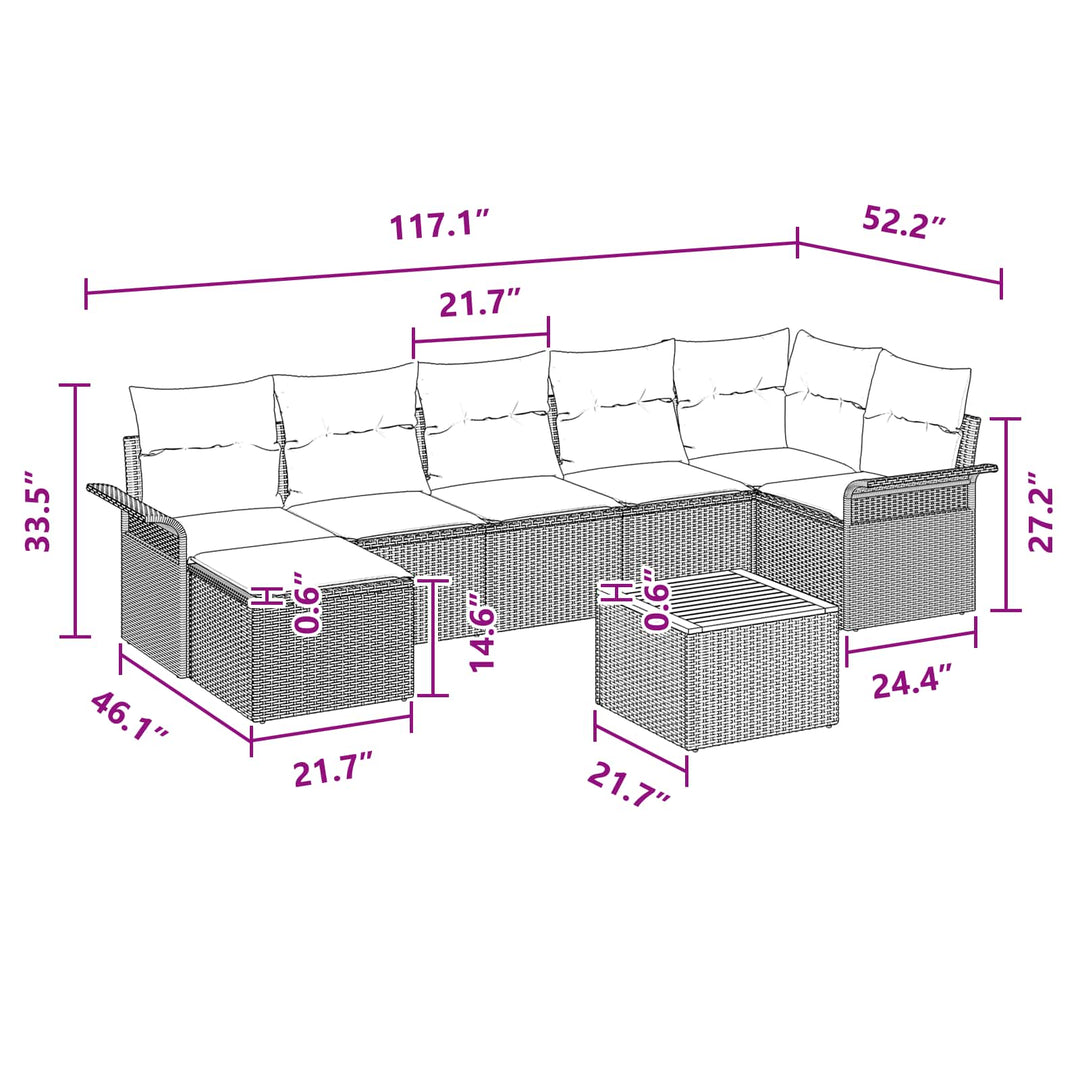 Havesofa Sæt med opbevaring 8 pcs Grå og Marineblå polyrattan
