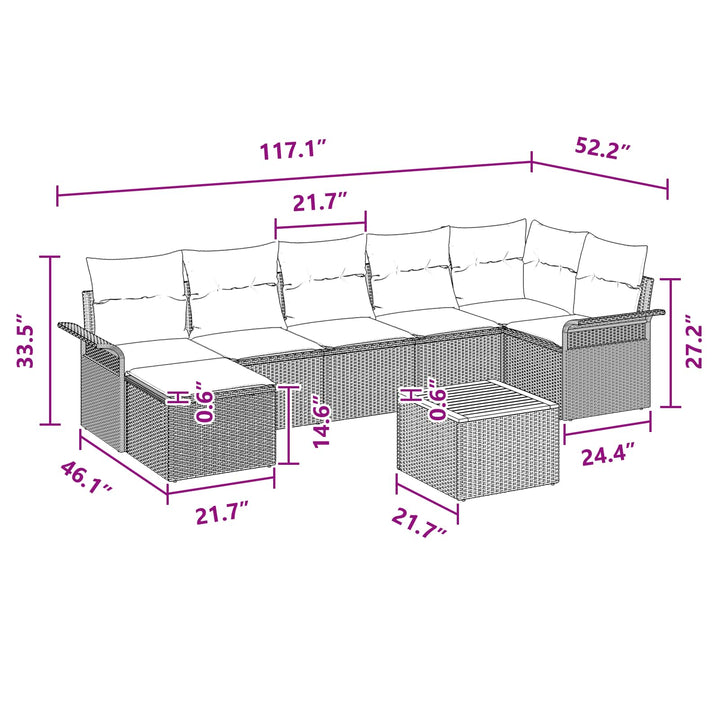Havesofa Sæt med opbevaring 8 pcs Grå og Marineblå polyrattan