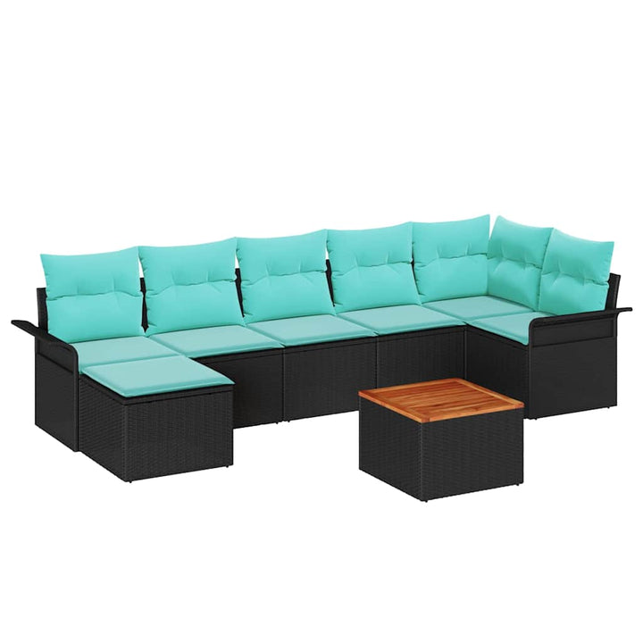 Havesofa Sæt med opbevaring 8 pcs Sort og turkis polyrattan