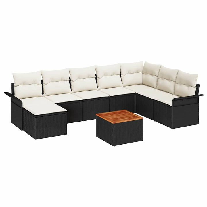Havesofa Sæt med opbevaring 9 pcs Sort og Cream polyrattan
