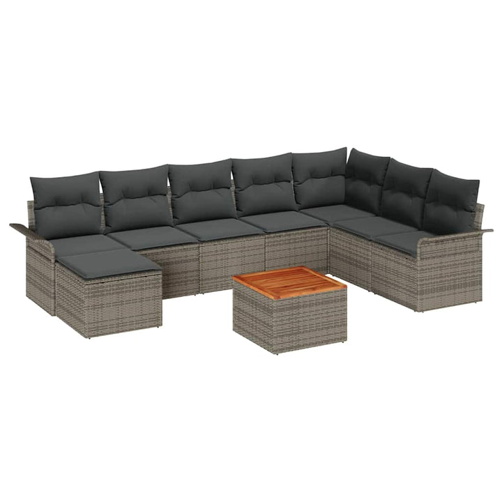 Havesofa Sæt med opbevaring 9 pcs Grå polyrattan