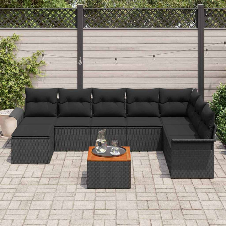 Havesofa Sæt 9 stk. Sort polyrattan