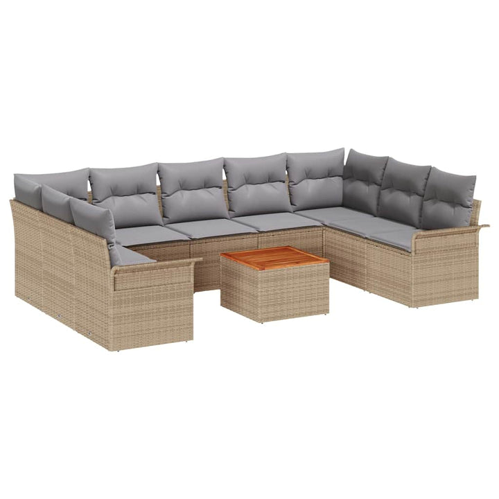 Havesofa Sæt med opbevaring 10 pcs Beige og lys grå polyrattan