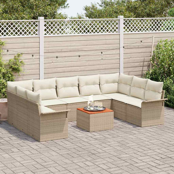 Havesofa Sæt 10 stk. 9-Antal sæder Beige og creme polyrattan