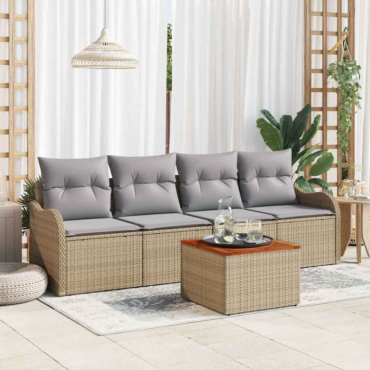 Havesofa Sæt med opbevaring 5 pcs Beige og lys grå polyrattan