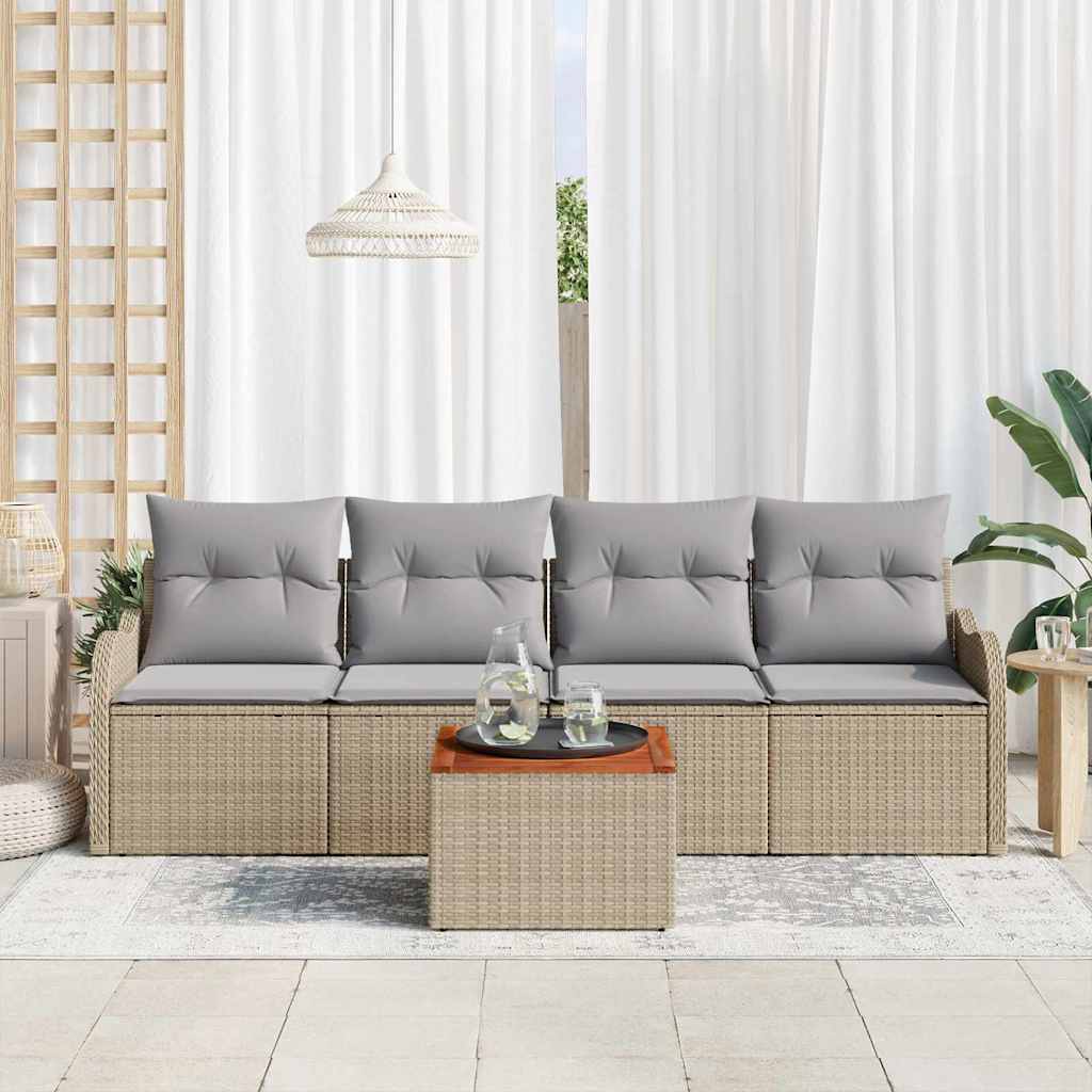 Havesofa Sæt med opbevaring 5 pcs Beige og lys grå polyrattan