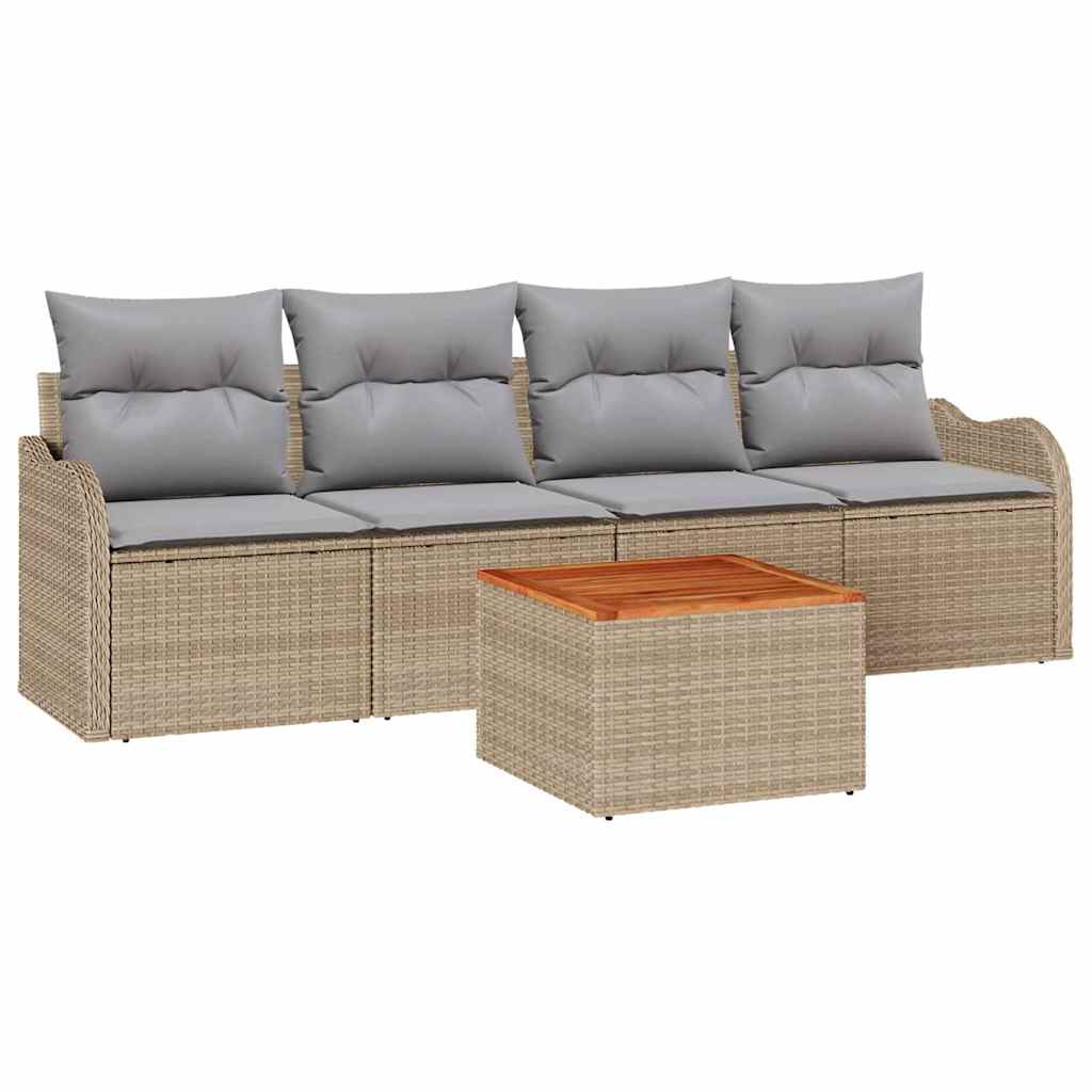 Havesofa Sæt med opbevaring 5 pcs Beige og lys grå polyrattan