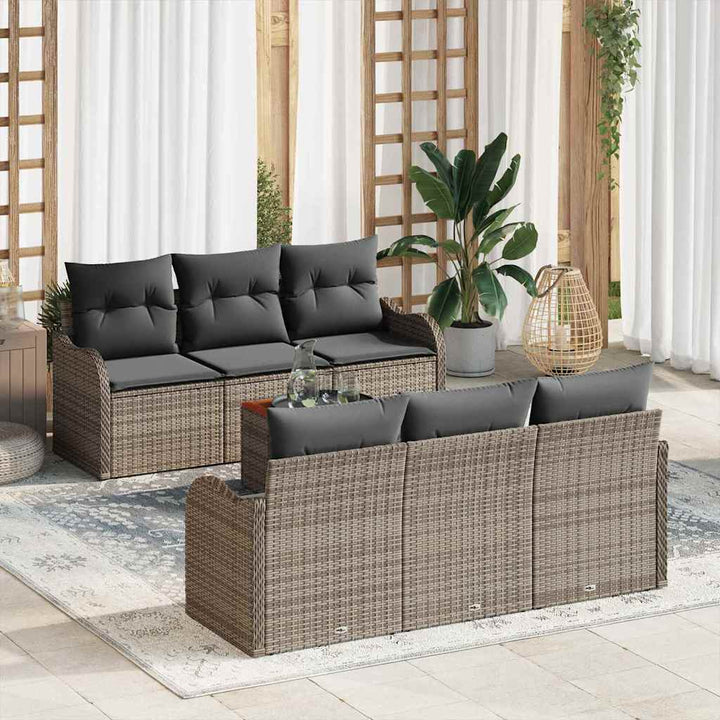 Havesofa Sæt med opbevaring 7 pcs Grå polyrattan
