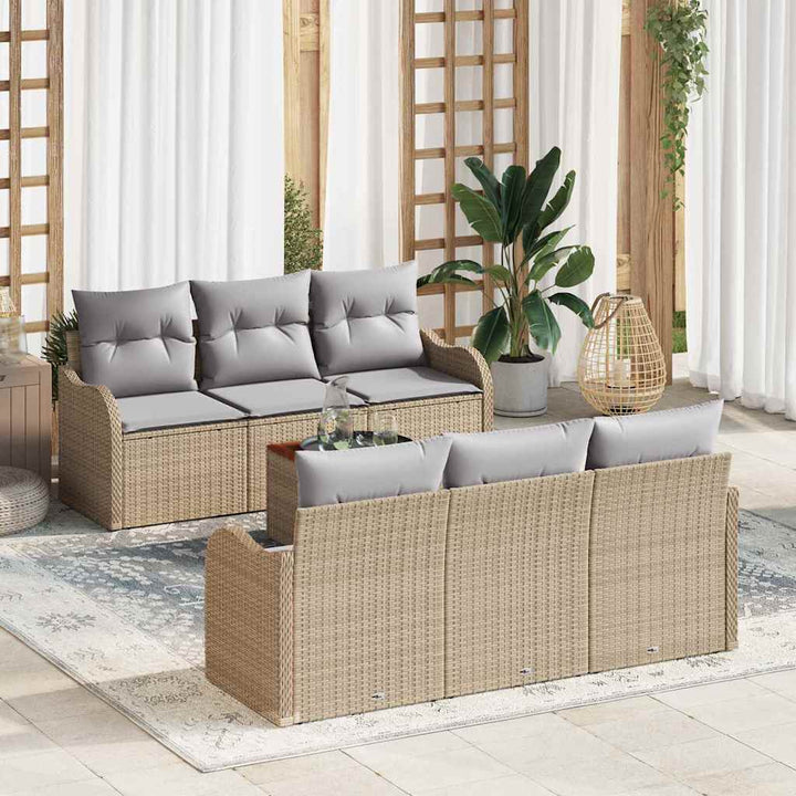 Havesofa Sæt med opbevaring 7 pcs Beige og lys grå polyrattan