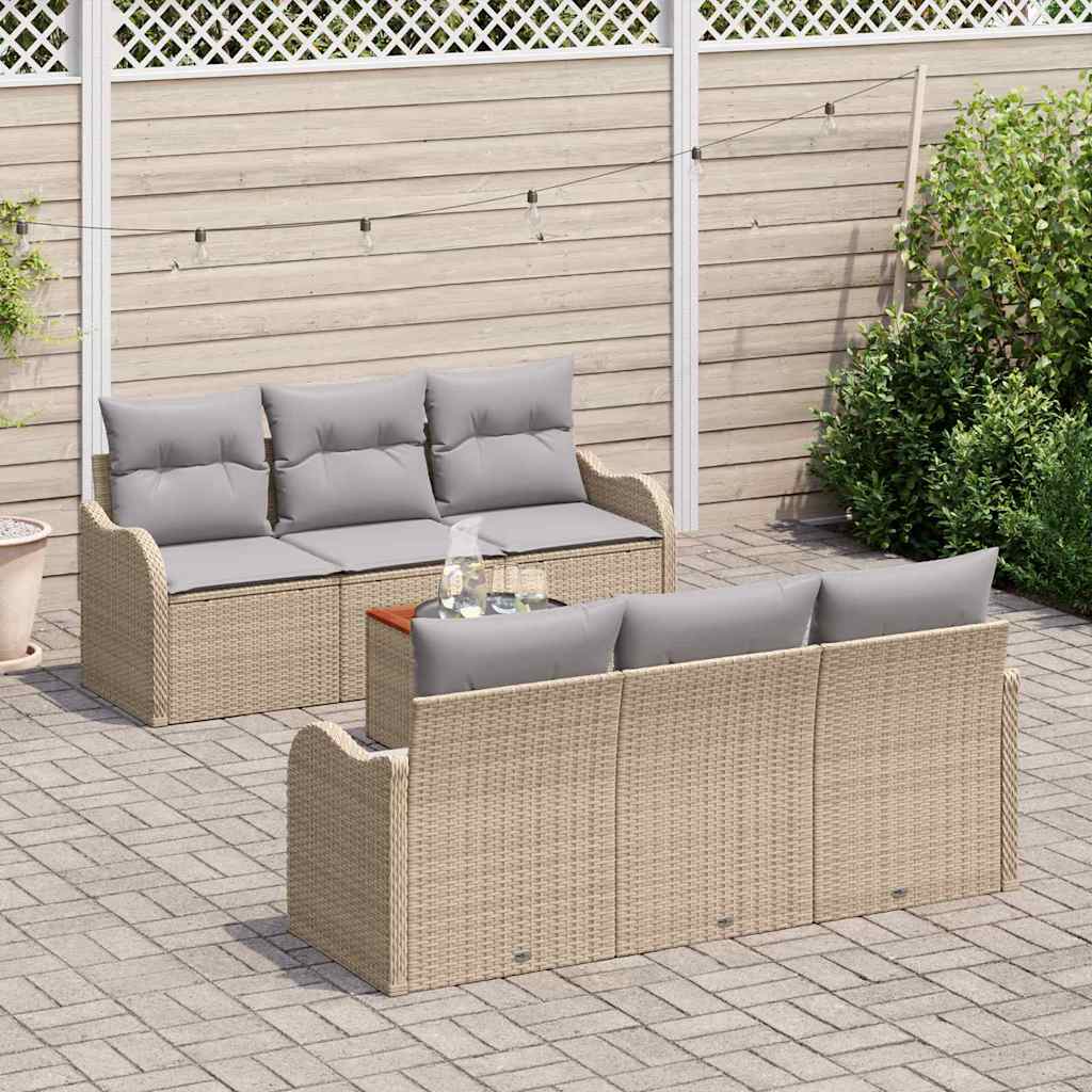 Havesofa Sæt med opbevaring 7 pcs Beige og lys grå polyrattan