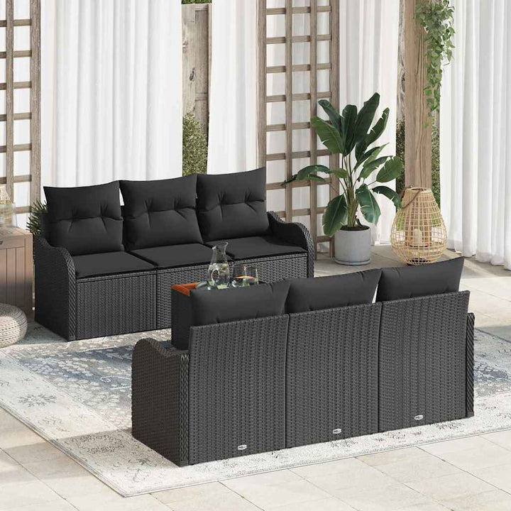 Havesofa Sæt med opbevaring 7 pcs Sort polyrattan