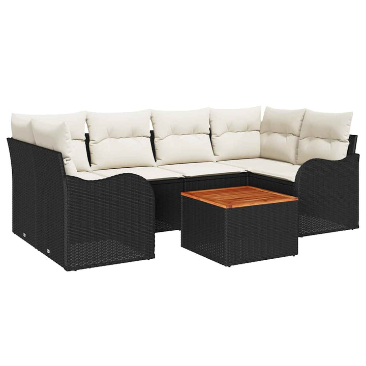 Havesofa Sæt med opbevaring 7 pcs Sort og Cream polyrattan