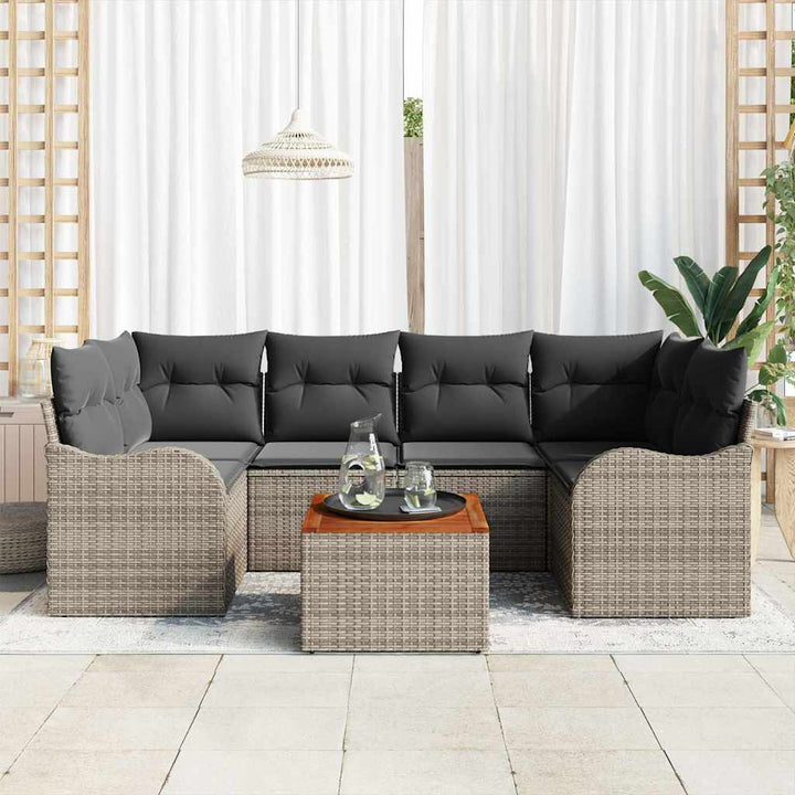 Havesofa Sæt med opbevaring 7 pcs Grå polyrattan