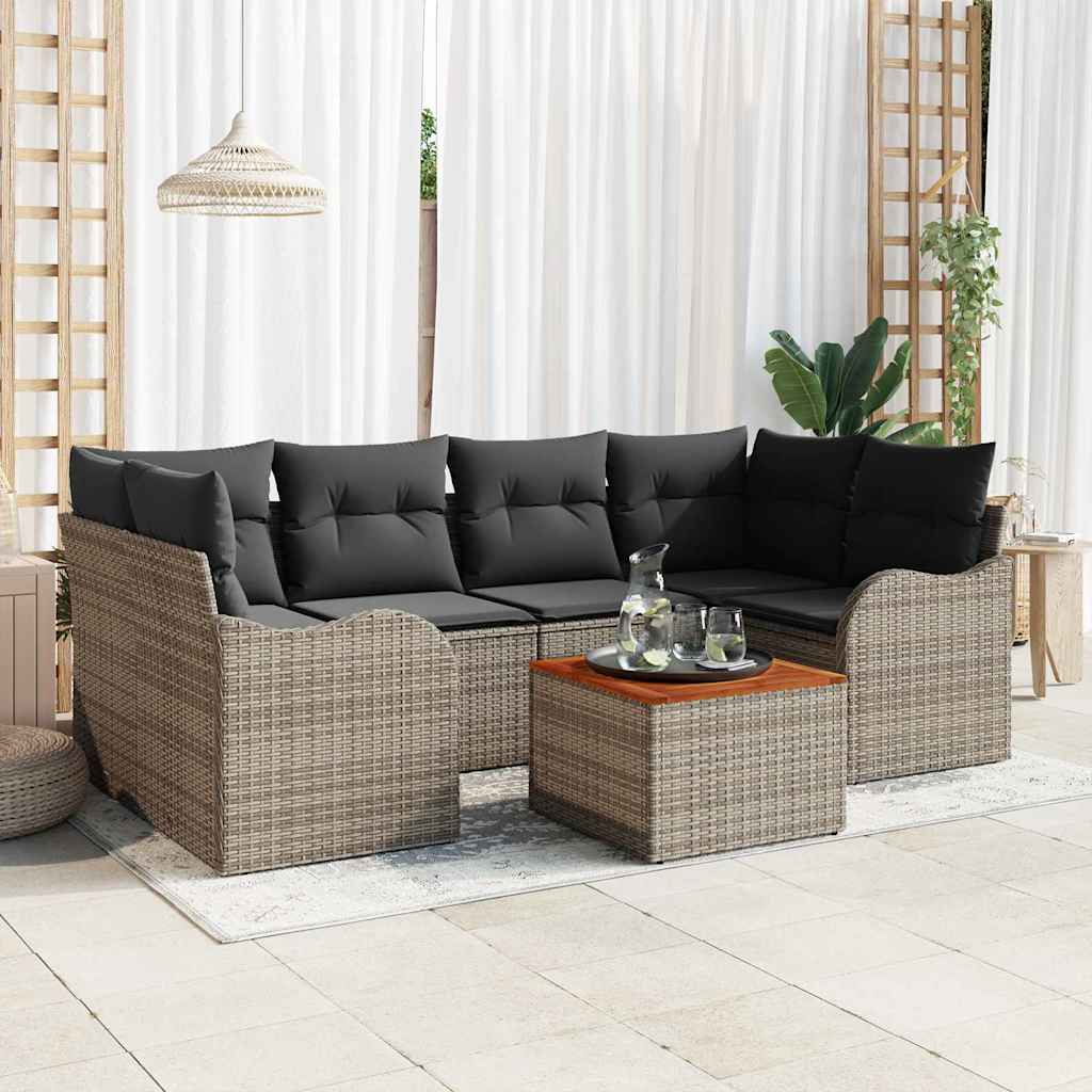 Havesofa Sæt med opbevaring 7 pcs Grå polyrattan