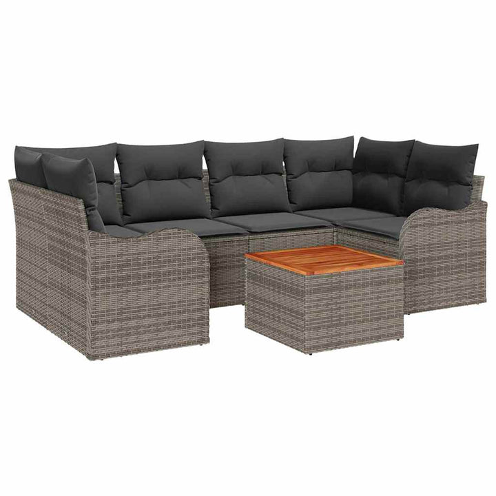 Havesofa Sæt med opbevaring 7 pcs Grå polyrattan