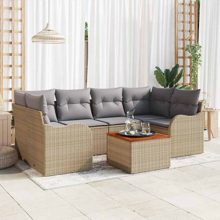 Havesofa Sæt med opbevaring 7 pcs Beige og lys grå polyrattan