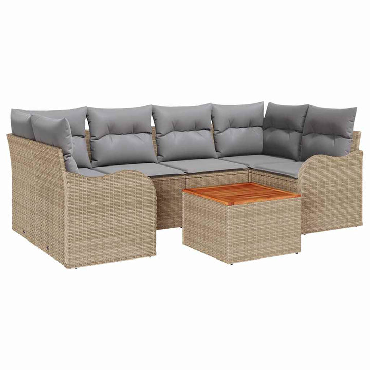 Havesofa Sæt med opbevaring 7 pcs Beige og lys grå polyrattan