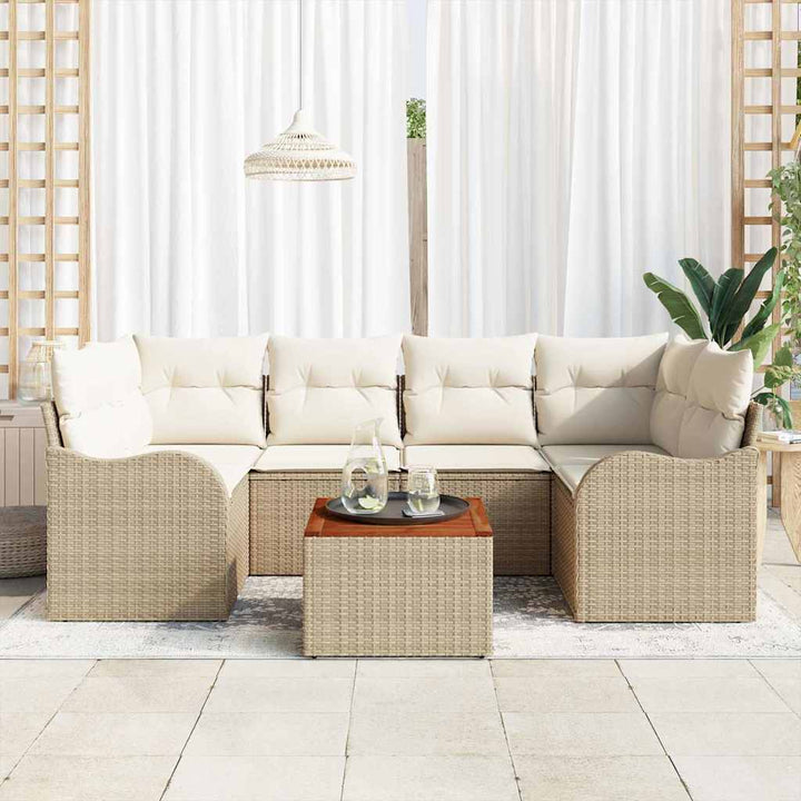 Havesofa Sæt 7 stk. Beige og creme polyrattan