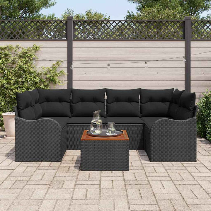Havesofa Sæt med opbevaring 7 pcs Sort polyrattan
