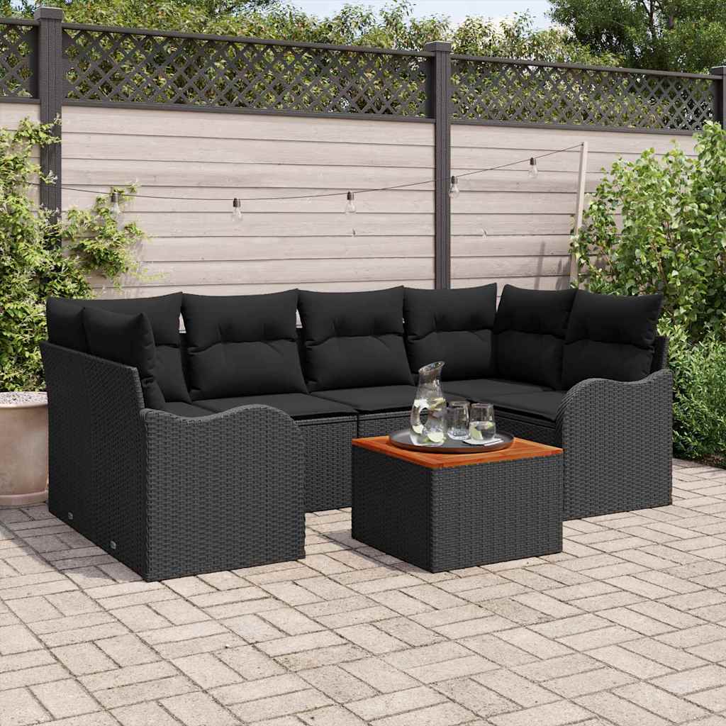 Havesofa Sæt med opbevaring 7 pcs Sort polyrattan