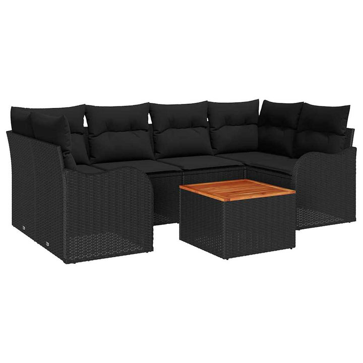 Havesofa Sæt med opbevaring 7 pcs Sort polyrattan