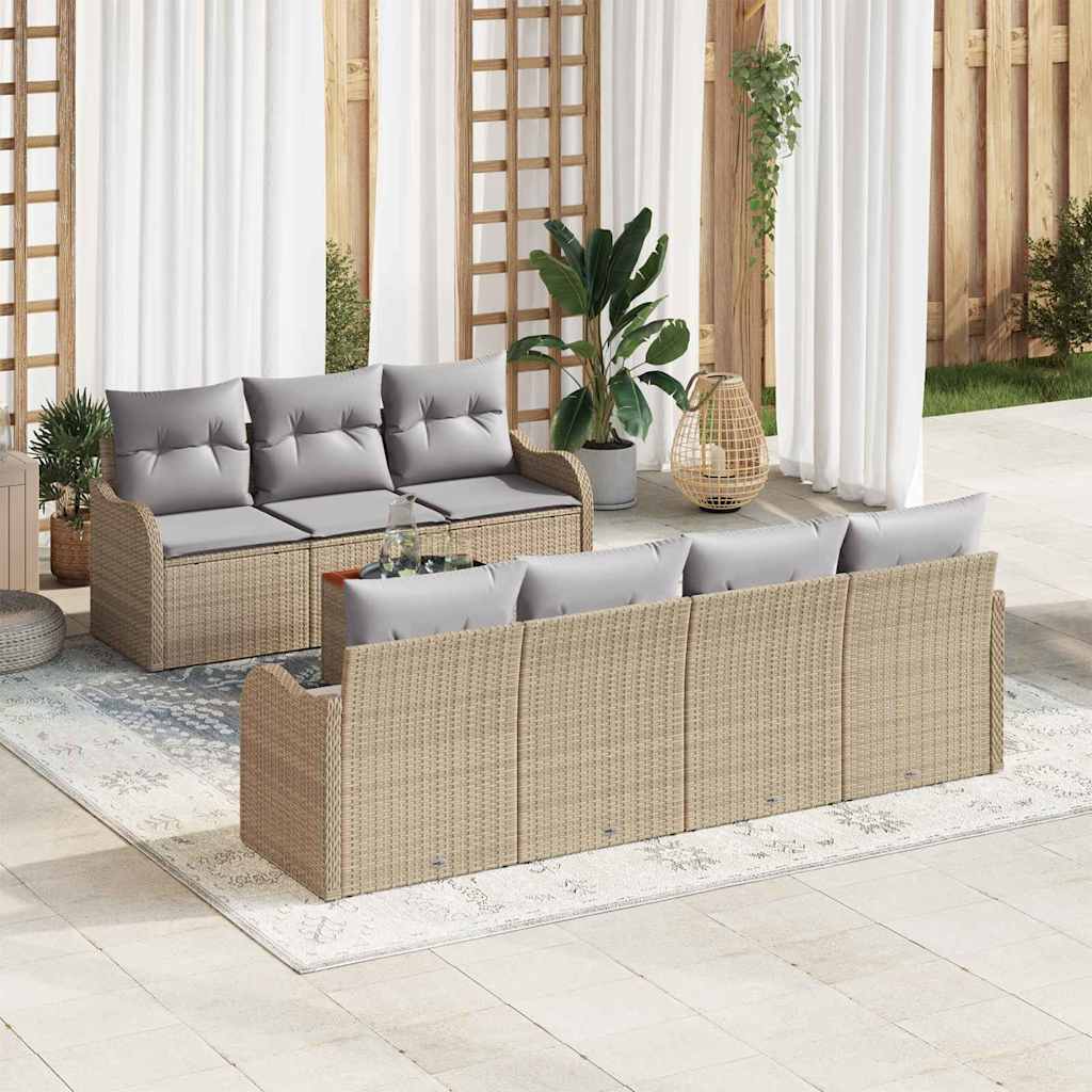 Havesofa Sæt med opbevaring 8 pcs Beige og lys grå polyrattan