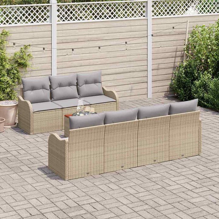 Havesofa Sæt med opbevaring 8 pcs Beige og lys grå polyrattan