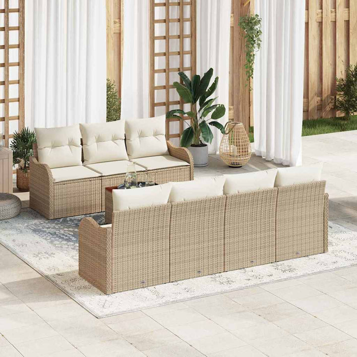 Havesofa Sæt med opbevaring 8 pcs Beige og creme polyrattan