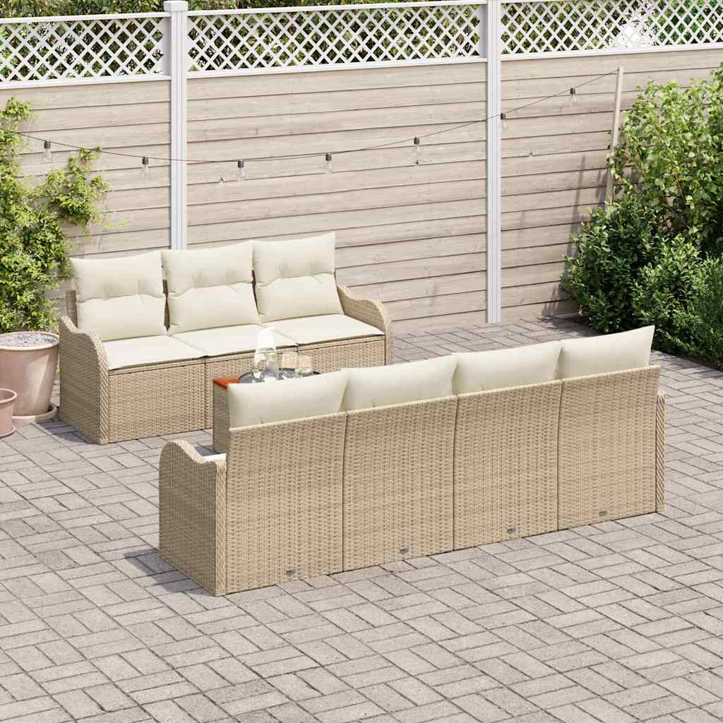 Havesofa Sæt med opbevaring 8 pcs Beige og creme polyrattan