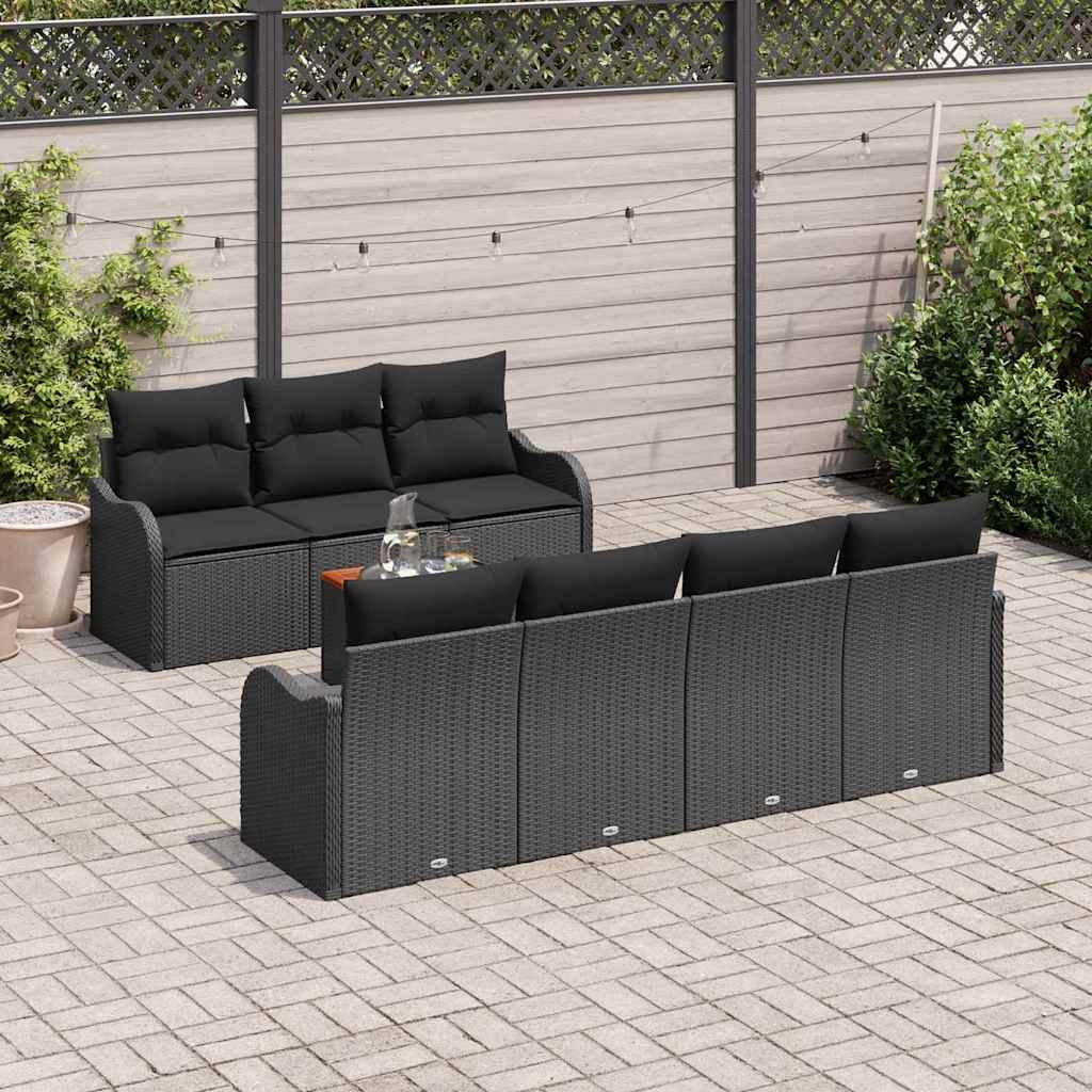 Havesofa Sæt med opbevaring 8 pcs Sort polyrattan