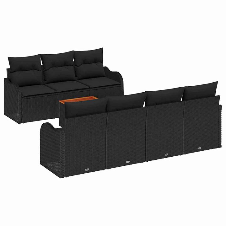 Havesofa Sæt med opbevaring 8 pcs Sort polyrattan