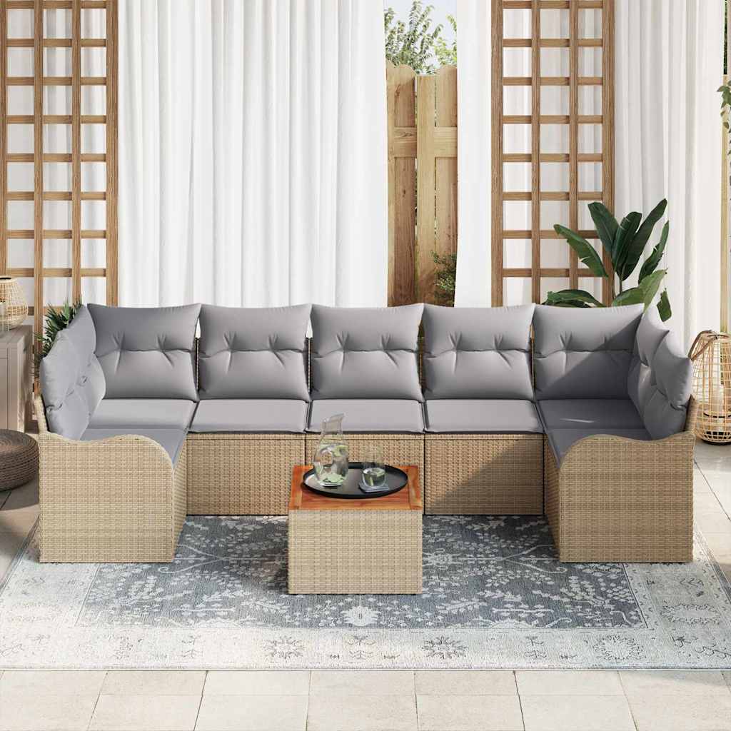 Havesofa Sæt med opbevaring 8 pcs Beige og lys grå polyrattan