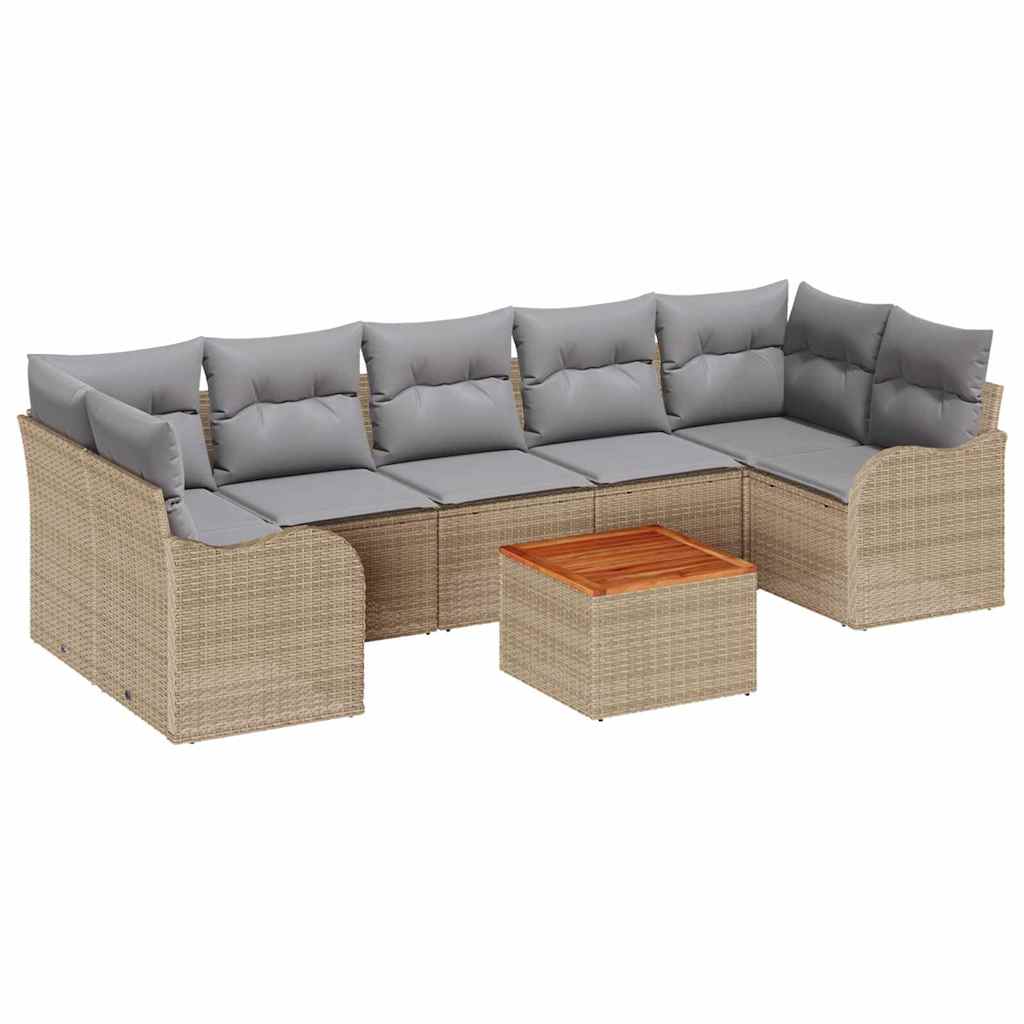 Havesofa Sæt med opbevaring 8 pcs Beige og lys grå polyrattan