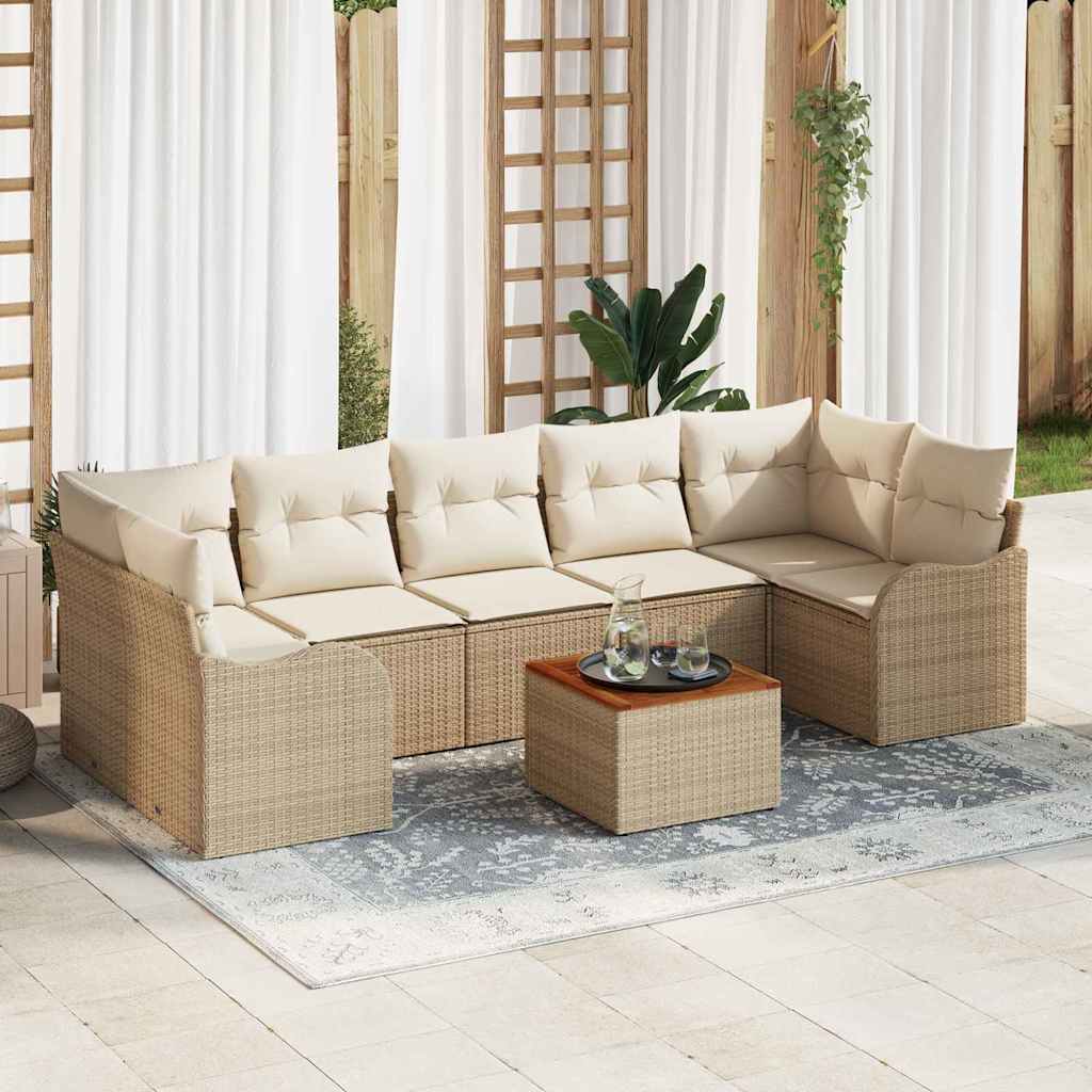 Havesofa Sæt 8 stk. Beige og creme polyrattan
