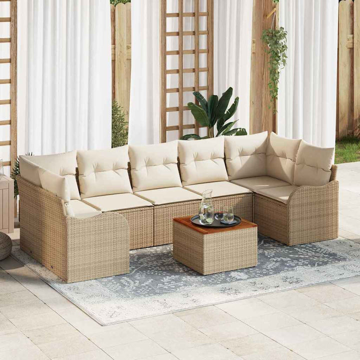 Havesofa Sæt med opbevaring 8 pcs Beige og creme polyrattan
