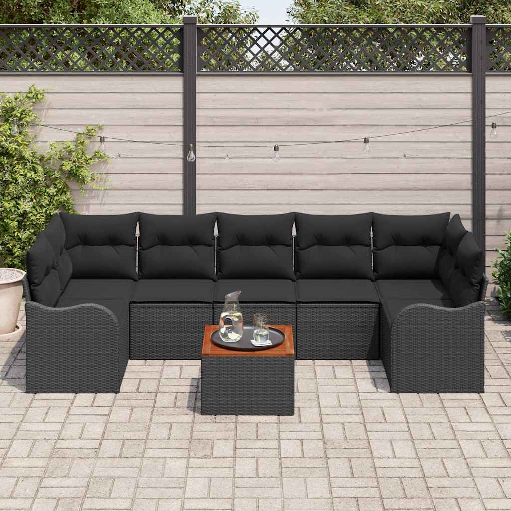 Havesofa Sæt med opbevaring 8 pcs Sort polyrattan