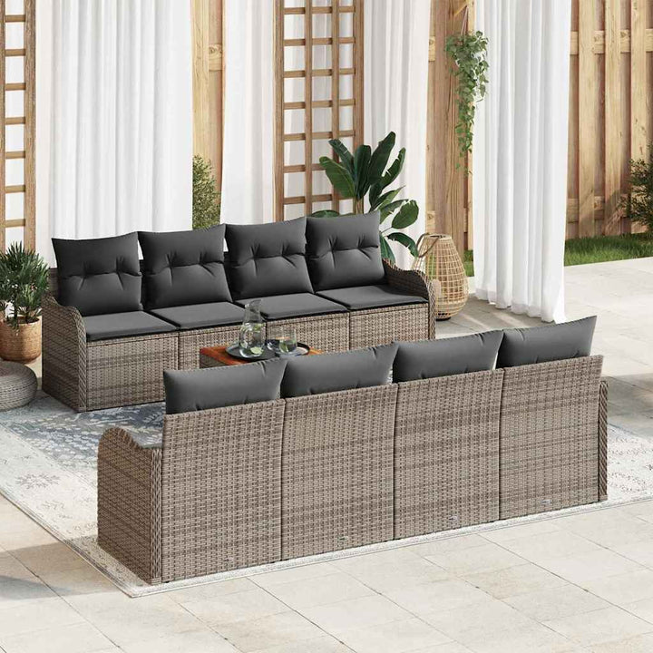 Havesofa Sæt med opbevaring 9 pcs Grå polyrattan