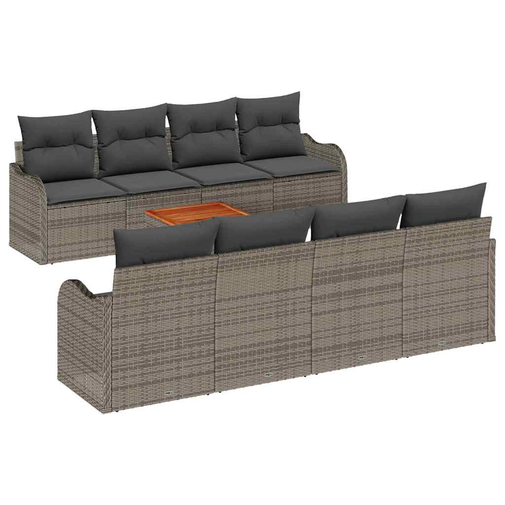 Havesofa Sæt med opbevaring 9 pcs Grå polyrattan