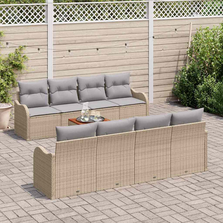 Havesofa Sæt med opbevaring 9 pcs Beige og lys grå polyrattan