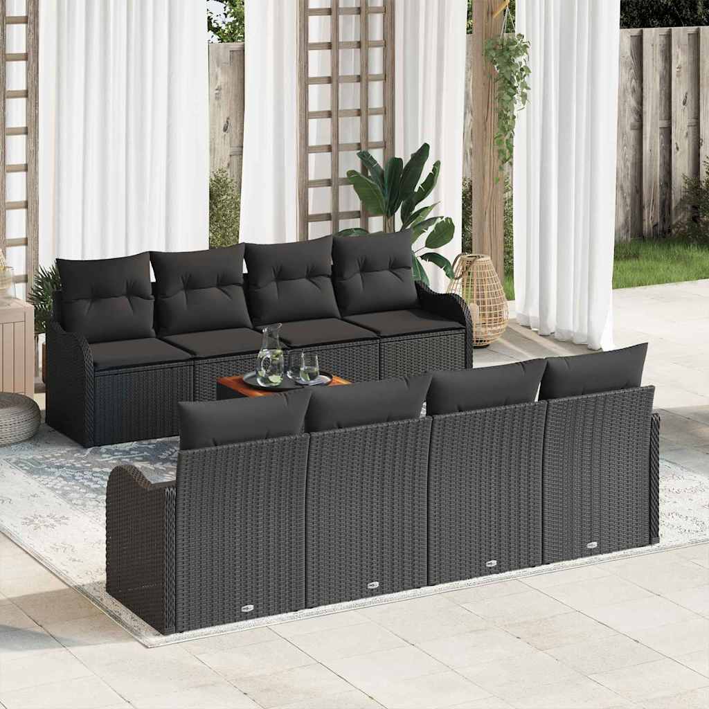 Havesofa Sæt med opbevaring 9 pcs Sort polyrattan
