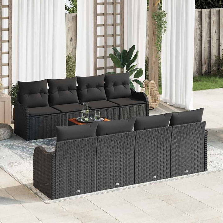 Havesofa Sæt med opbevaring 9 pcs Sort polyrattan