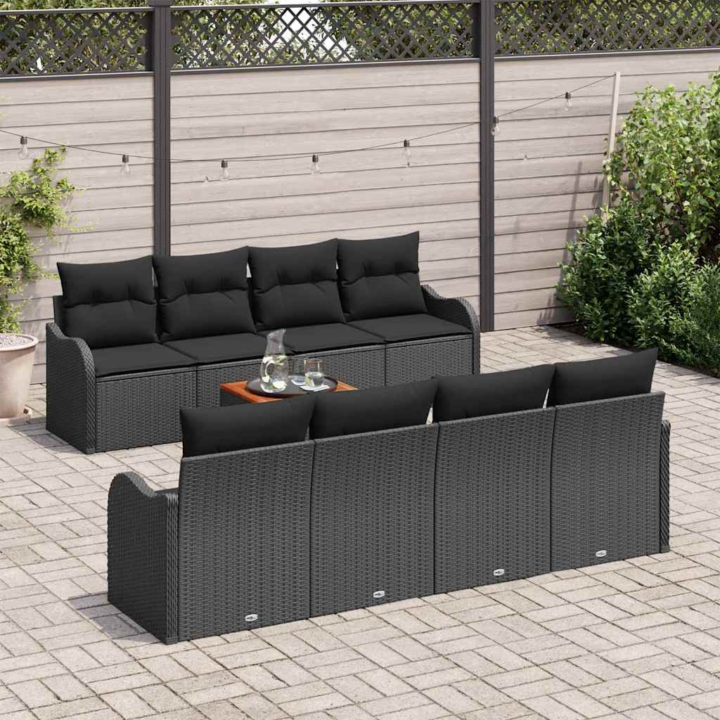Havesofa Sæt med opbevaring 9 pcs Sort polyrattan