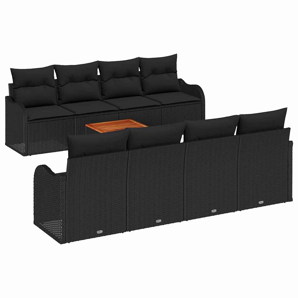 Havesofa Sæt med opbevaring 9 pcs Sort polyrattan