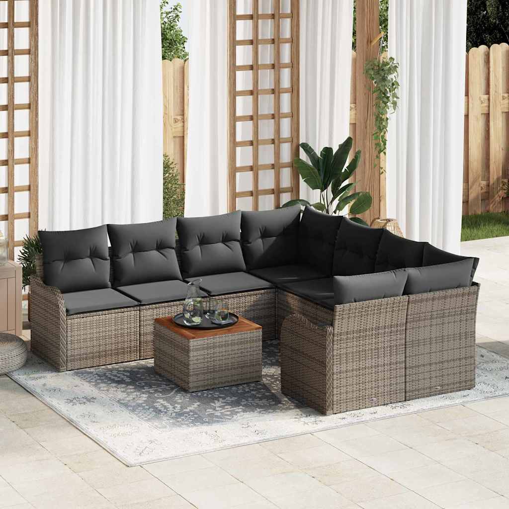 Havesofa Sæt med opbevaring 9 pcs Grå polyrattan