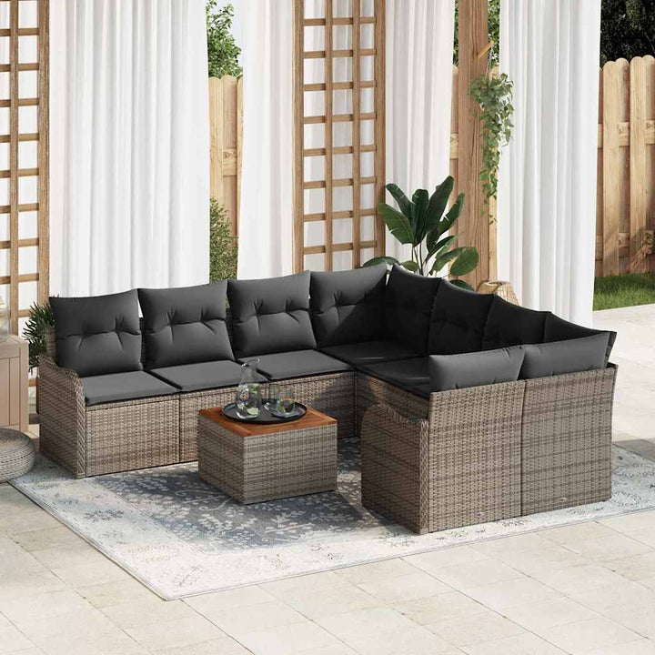 Havesofa Sæt med opbevaring 9 pcs Grå polyrattan